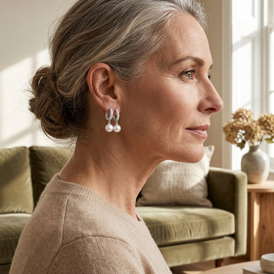 Pavé Hoop Pearl Drop Earrings