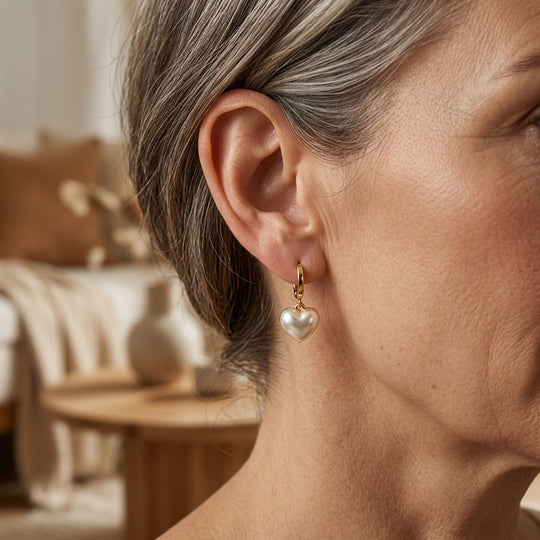 Gold-Plated Heart Pearl Hoop Earrings
