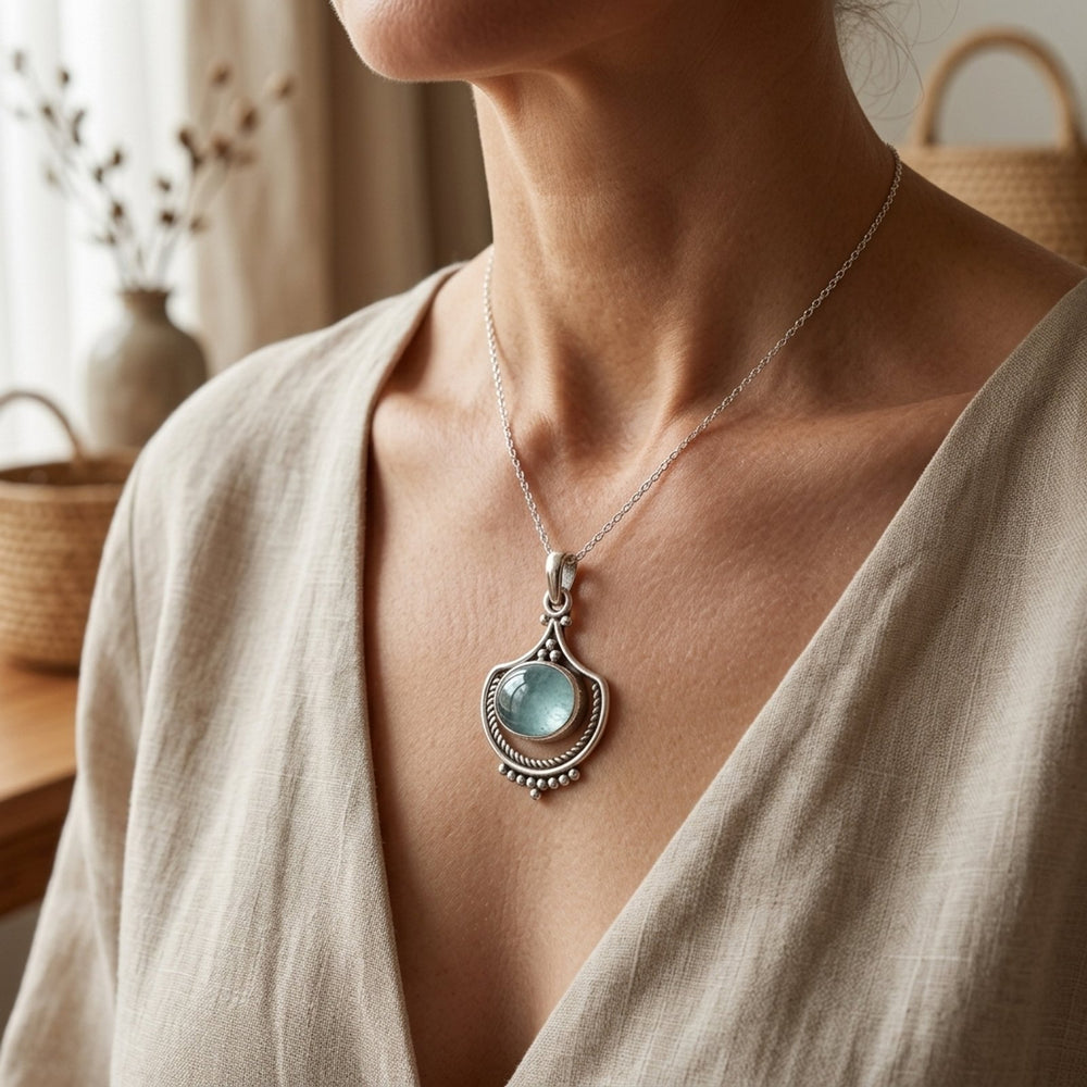Sterling Silver Beaded Gemstone Pendant