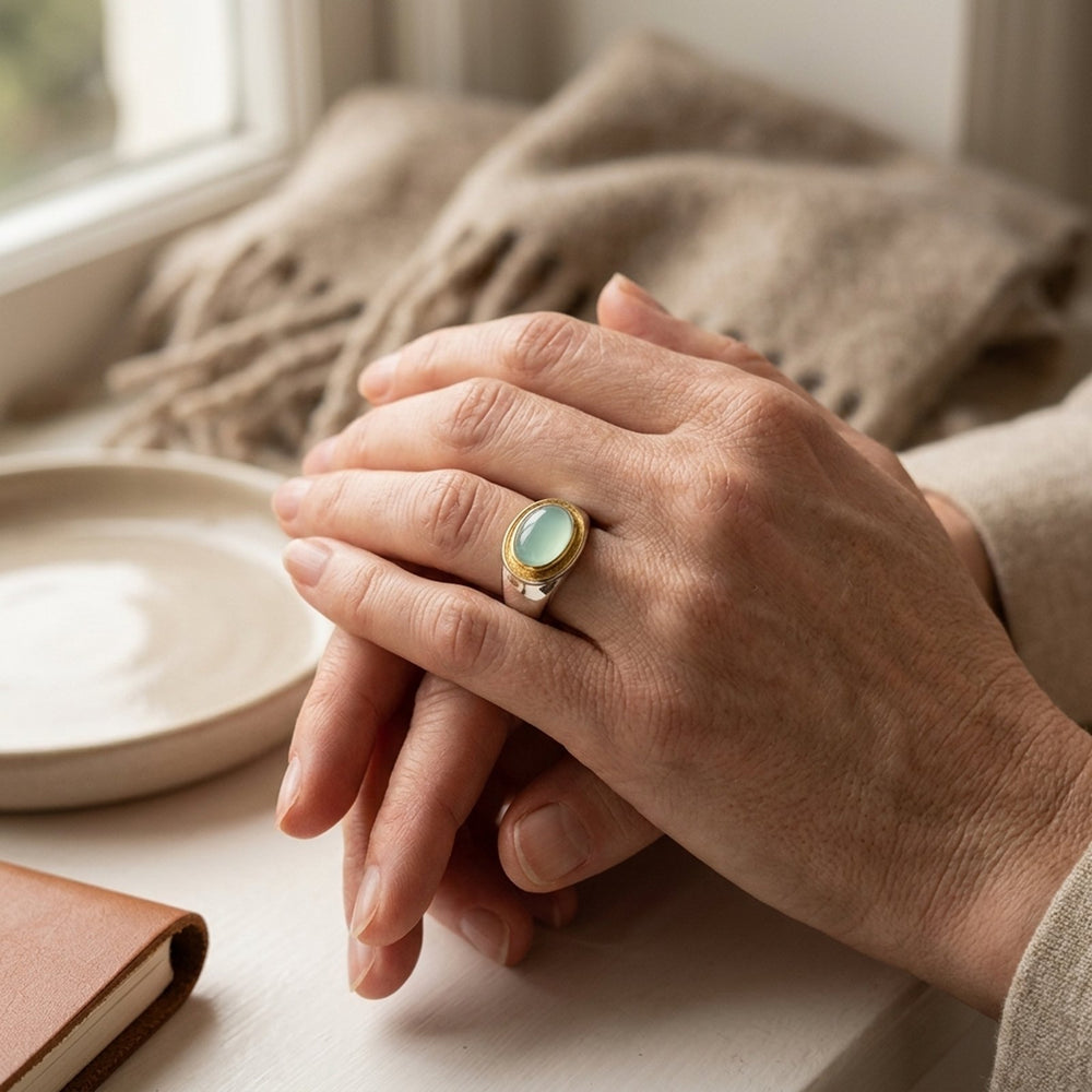 Two-Tone Bezel Set Cabochon Ring