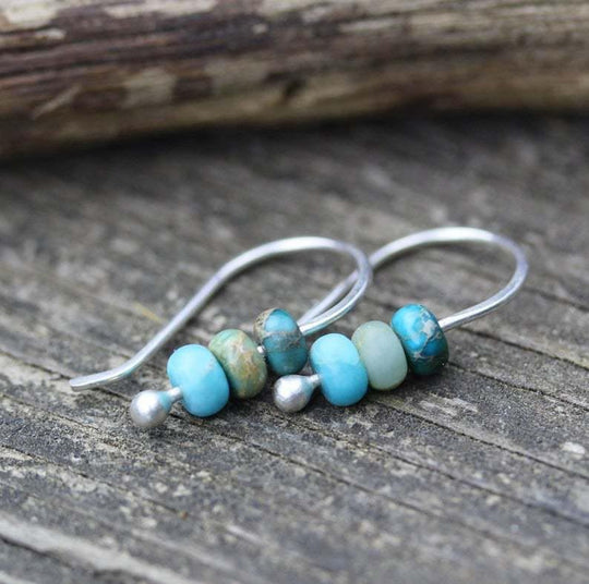 Sterling Silver Hook Natural Stone Beaded Earrings