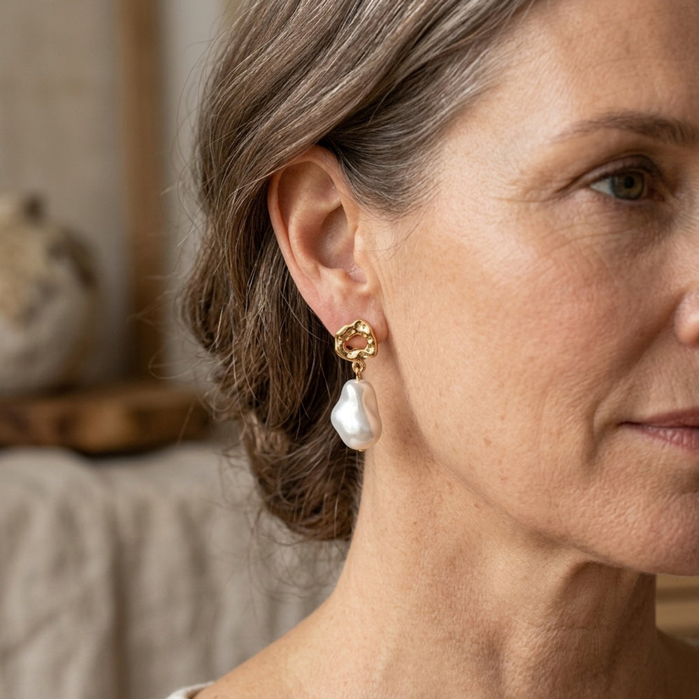 Hammered Heart Baroque Pearl Earrings