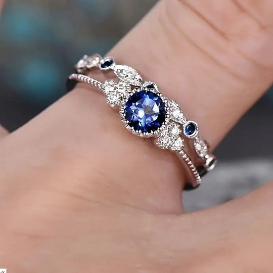 Sterling Silver Sapphire Halo Ring