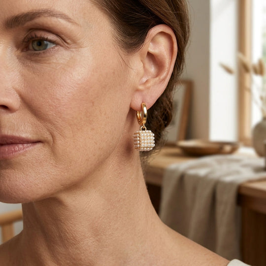 Gold-Plated Pearl Cluster Hoop Earrings