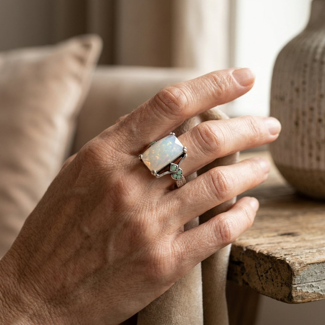 Vintage Prong-Set Opal Sterling Silver Ring