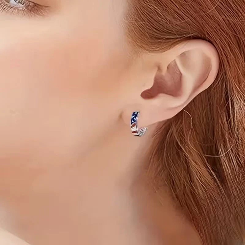 Enamel Stars Stripes Hoop Earrings