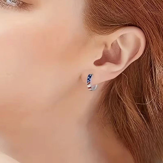 Enamel Stars Stripes Hoop Earrings