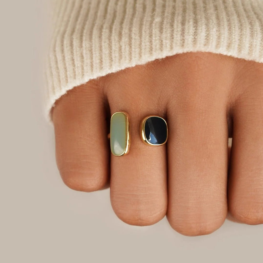 Dual Stone Gold-Plated Open Ring