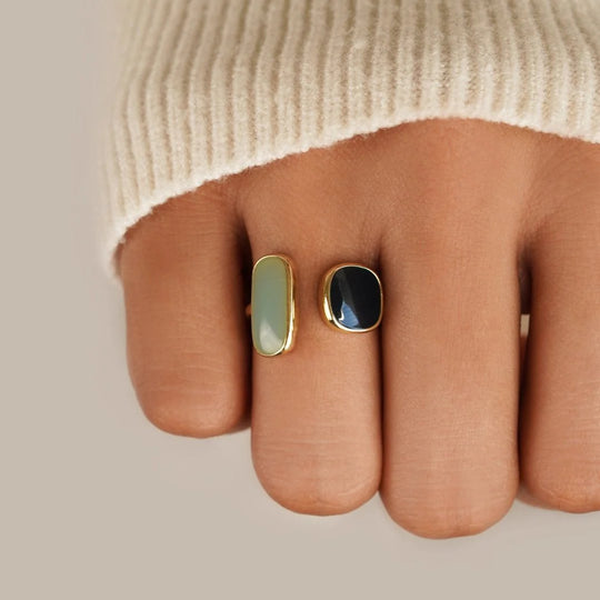 Dual Stone Gold-Plated Open Ring