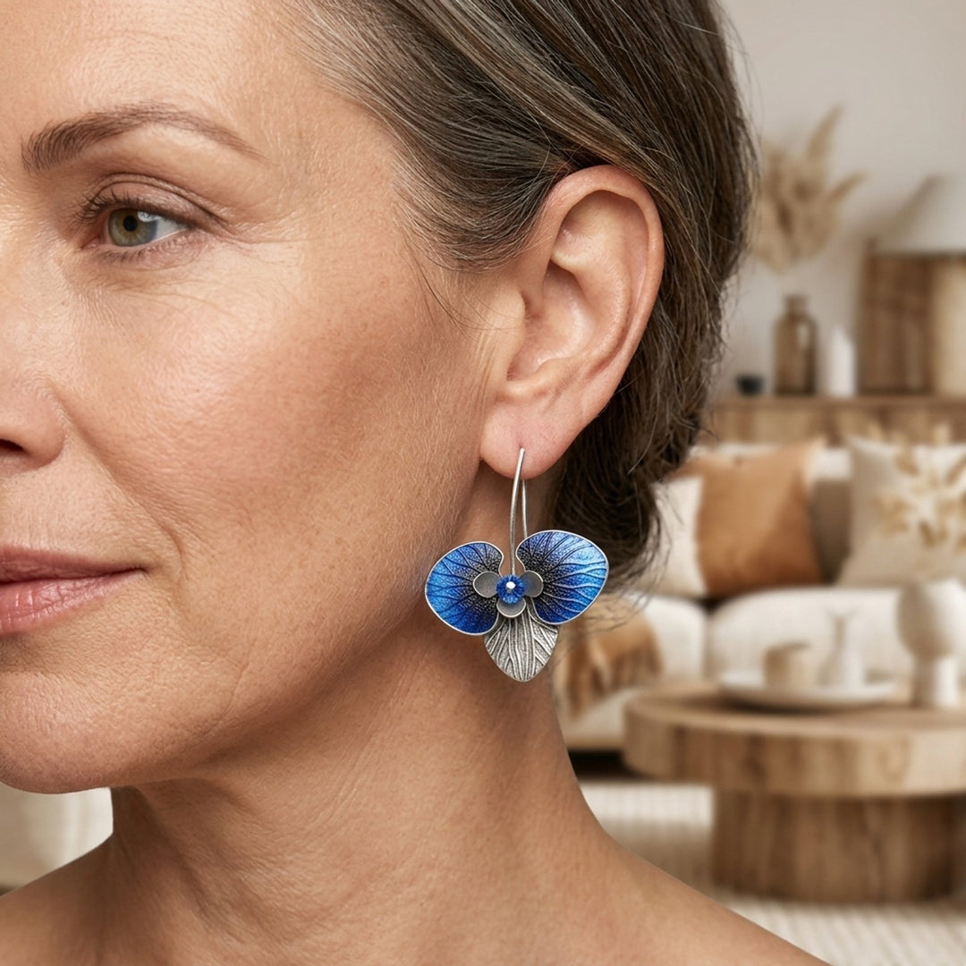 Enamel Flower Sterling Silver Earrings