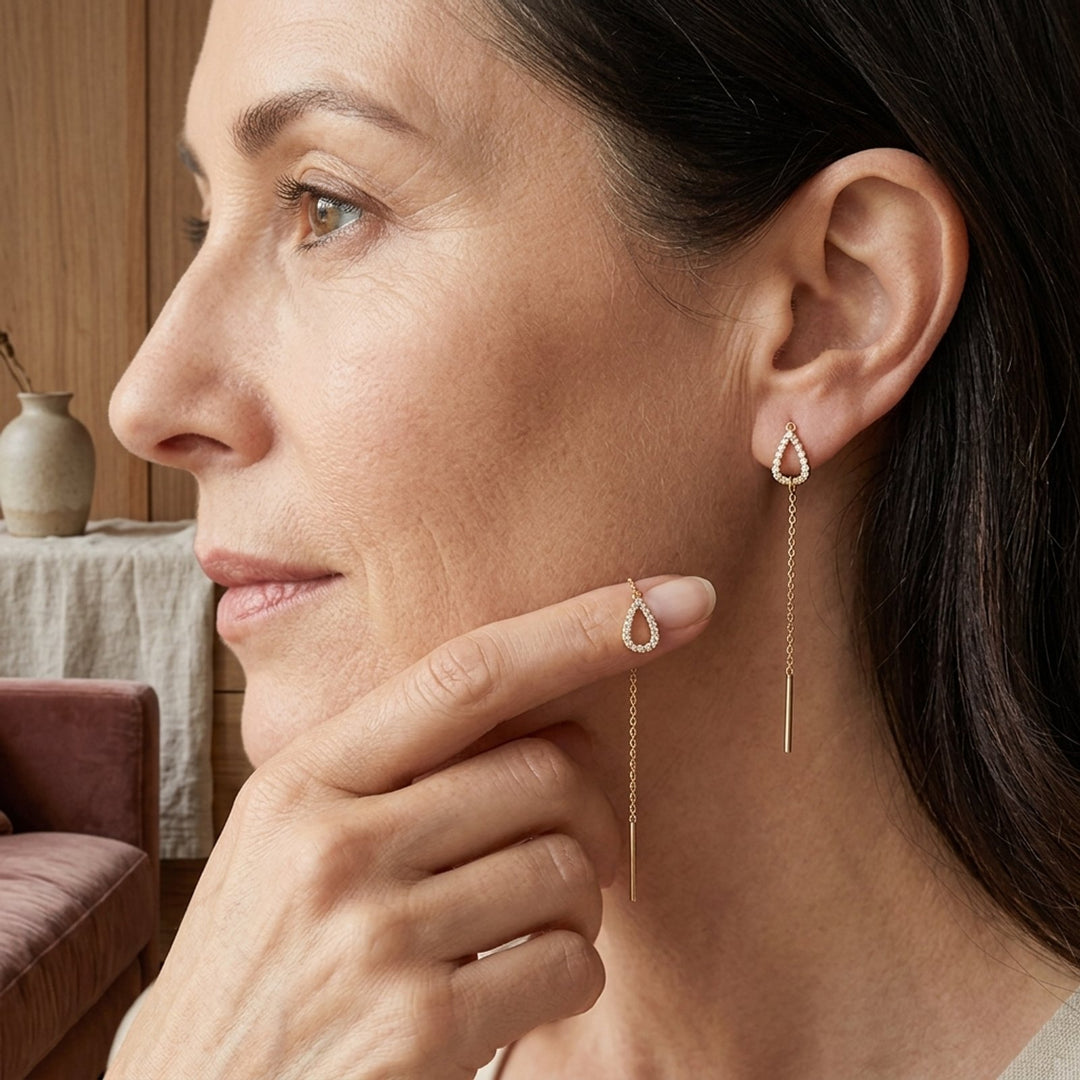 Hollow Teardrop Chain Threader Earrings