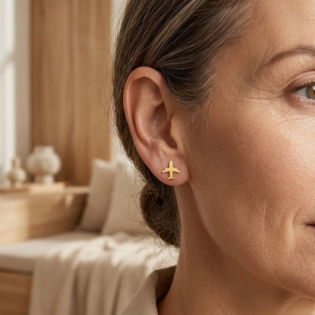 Gold-Plated Airplane Stud Earrings