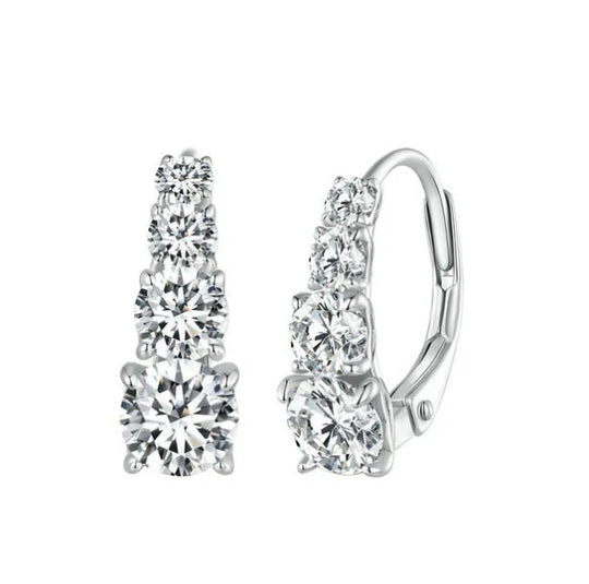 Lever-Back Four-Stone Sterling Silver Earrings