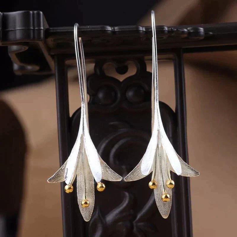 Sterling Silver Floral Drop Earrings