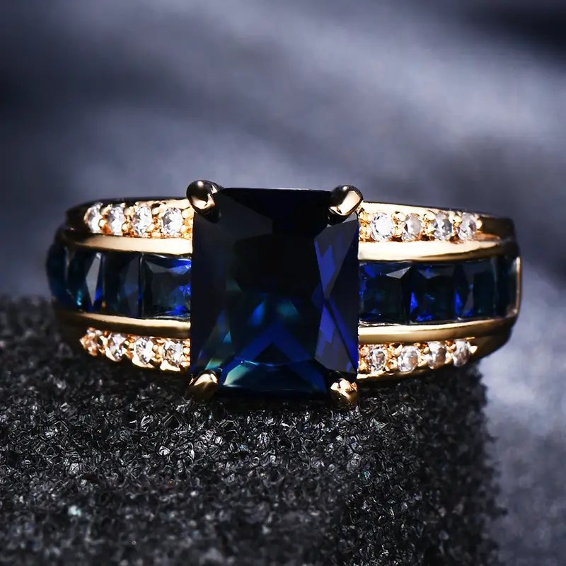 Square-Cut Sapphire Gold Statement Ring