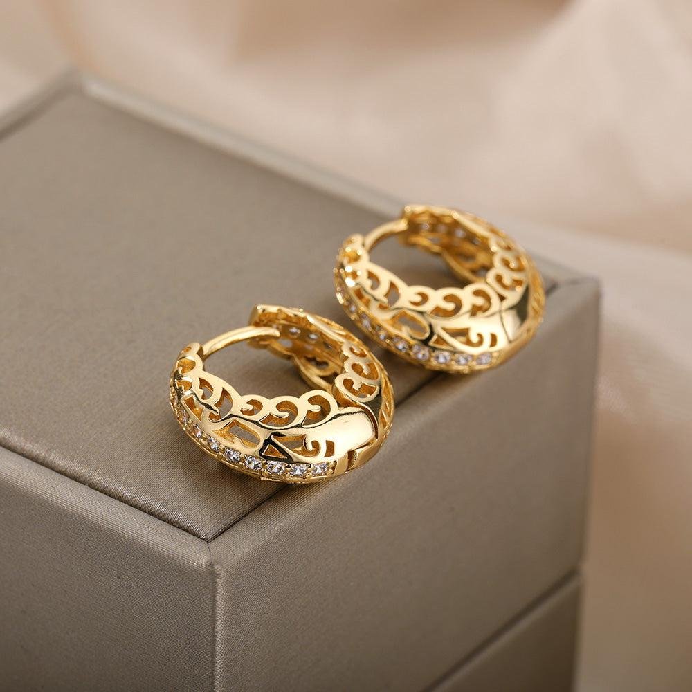 Embellished Gold-Plated Filigree Hoop Earrings