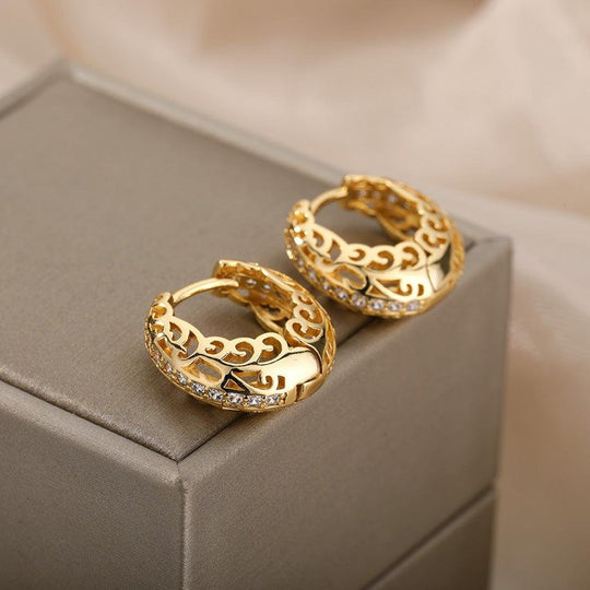 Embellished Gold-Plated Filigree Hoop Earrings