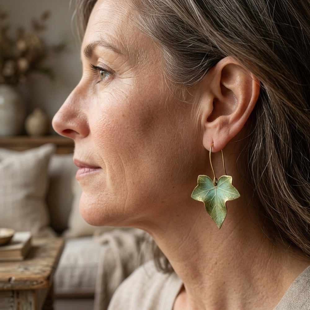 Leaf-Shaped Gold Wire Drop Earrings