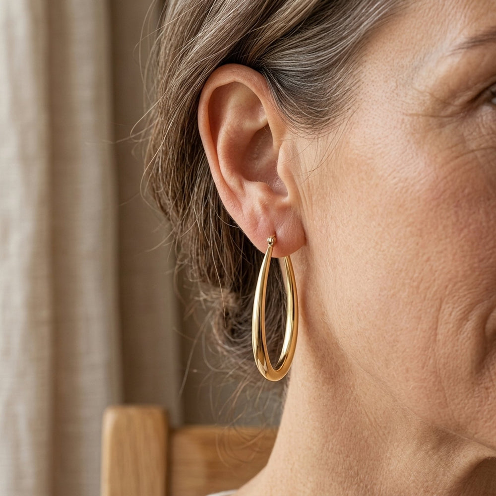 Polished Gold-Plated Oval Hoop Earrings