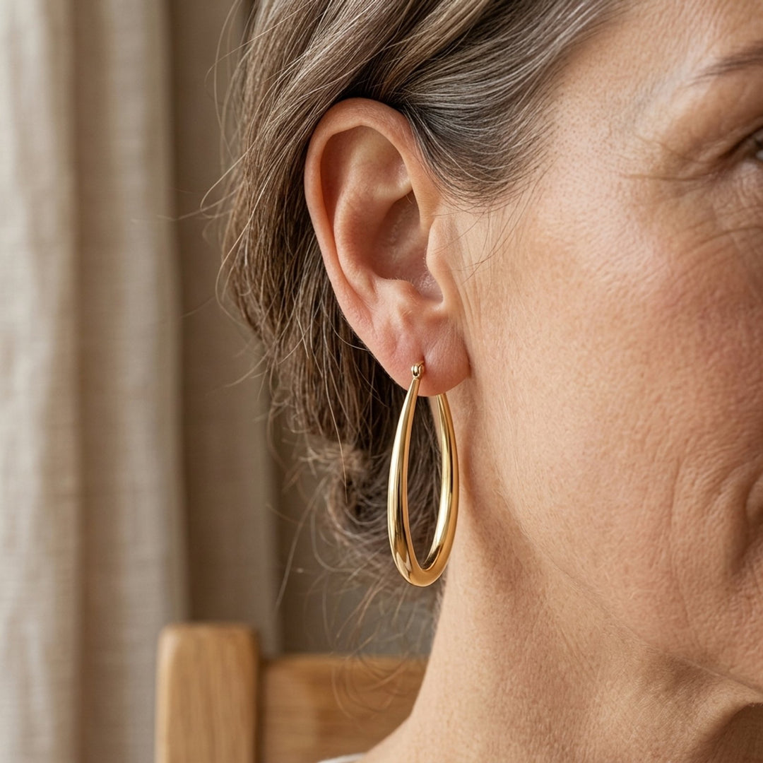 Polished Gold-Plated Oval Hoop Earrings
