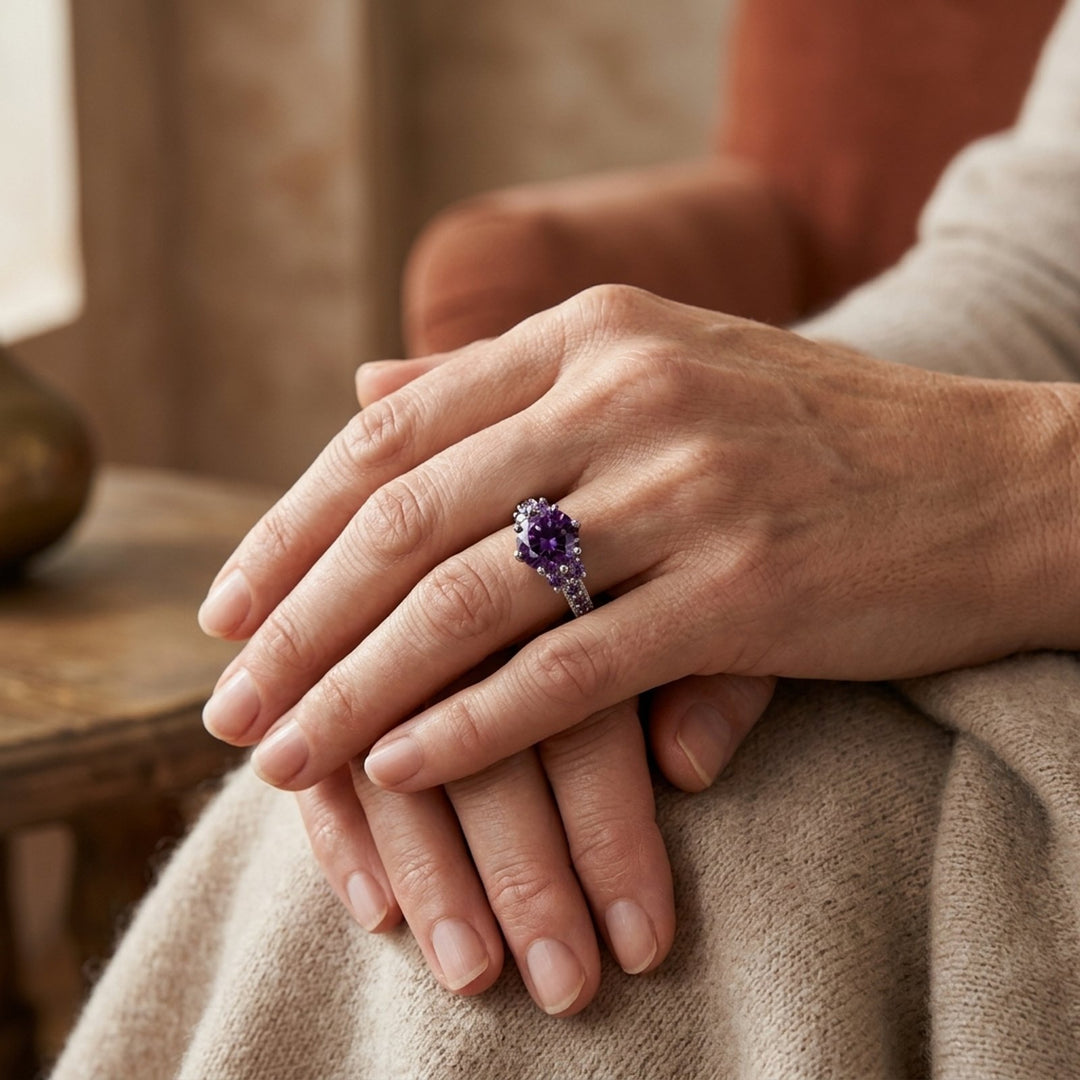 Sterling Silver Prong-Set Amethyst Ring