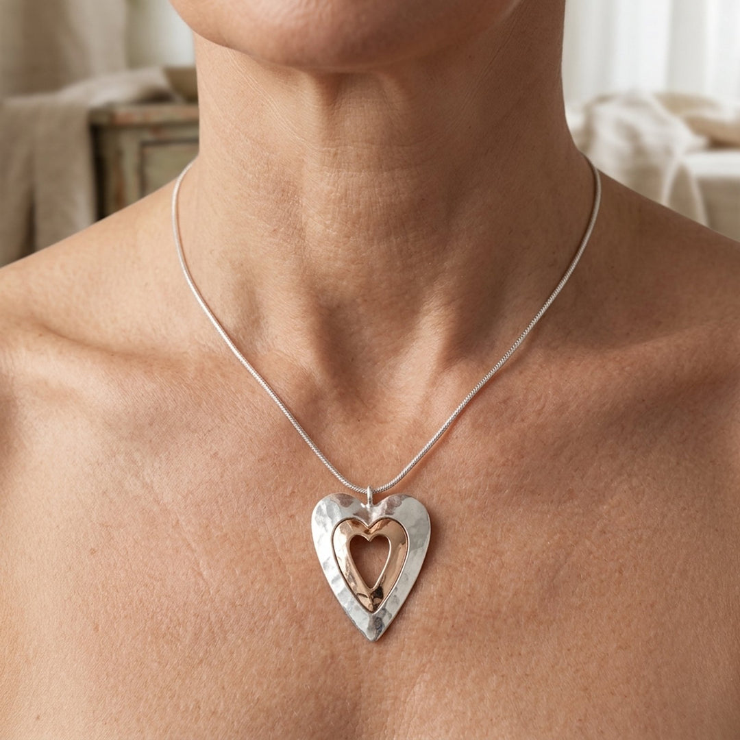 Two-Tone Heart Pendant Necklace