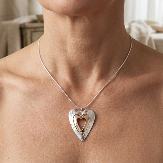 Two-Tone Heart Pendant Necklace