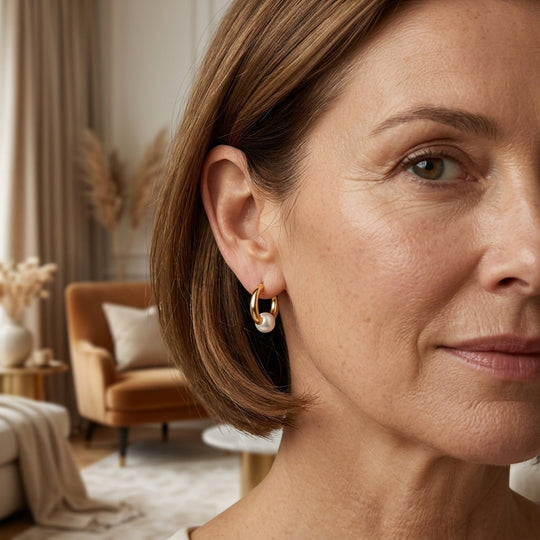 Gold-Plated Freshwater Pearl Hoop Earrings
