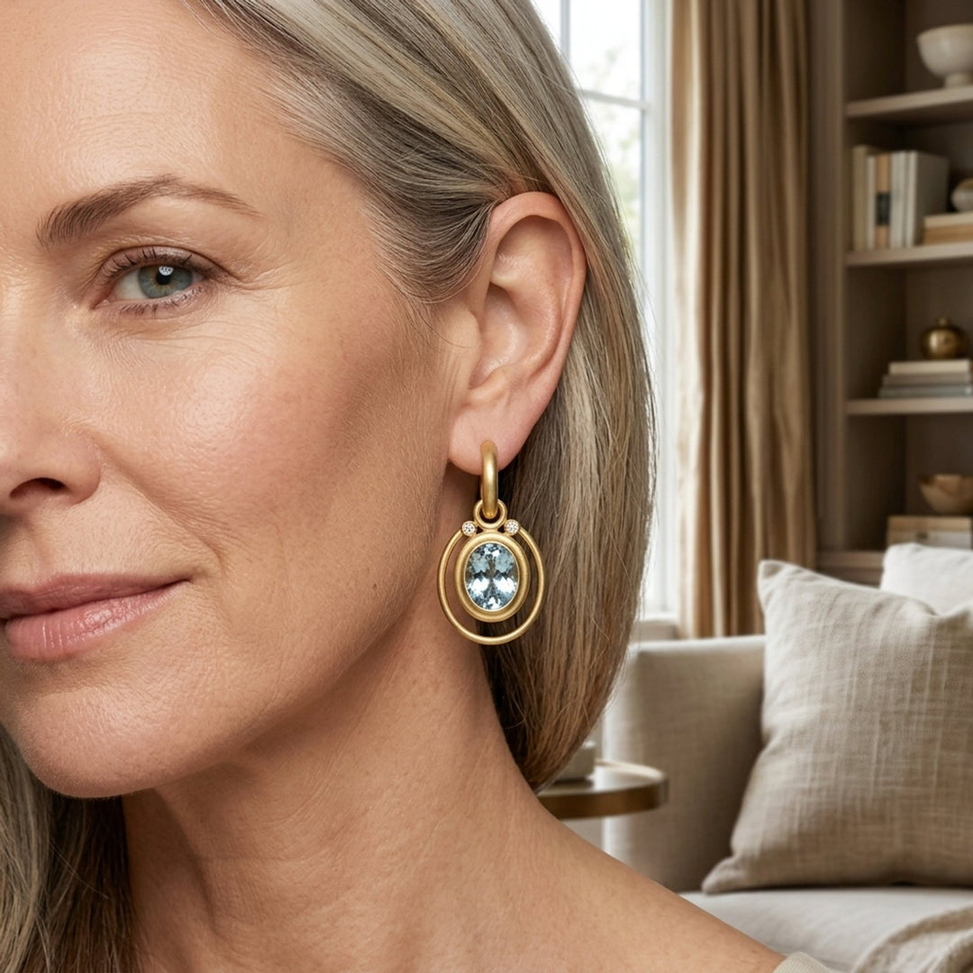 Gold-Plated Aquamarine Diamond Accent Hoop Earrings