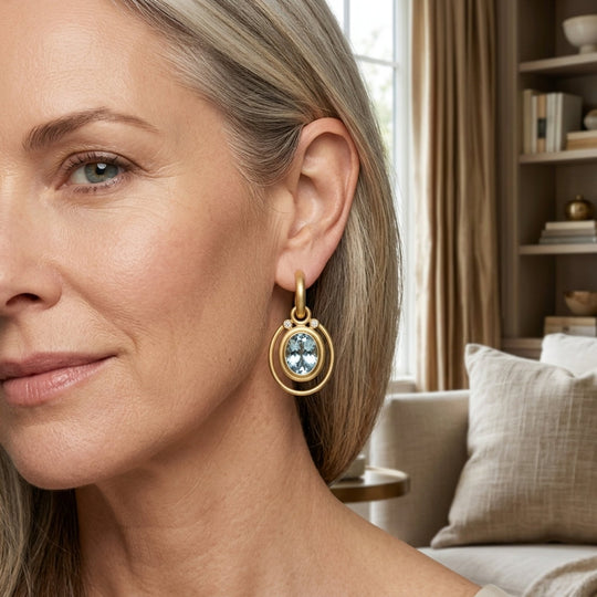Gold-Plated Aquamarine Diamond Accent Hoop Earrings