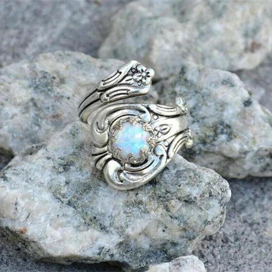 Adjustable Sterling Silver Opal Spoon Ring