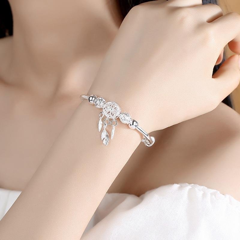 925 Sterling Silver Dreamcatcher Charm Adjustable Bracelet