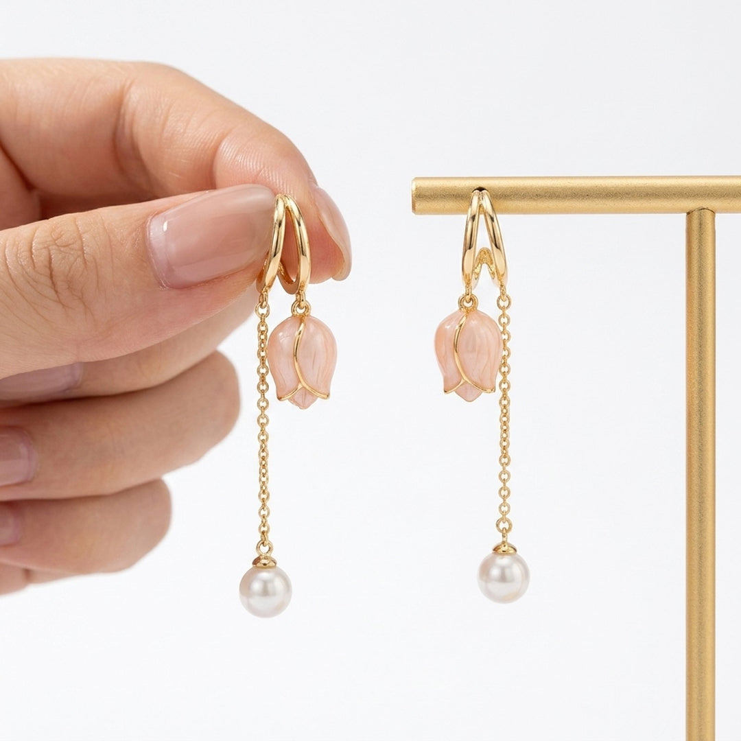 Gold-Tone Pearl Chain Drop Earrings