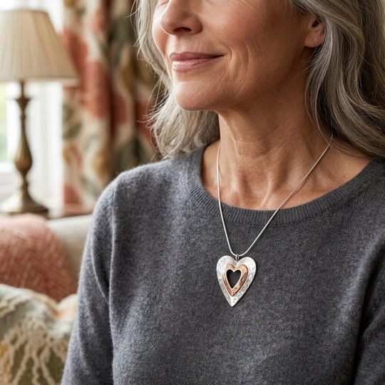 Two-Tone Sterling Silver Heart Pendant Necklace