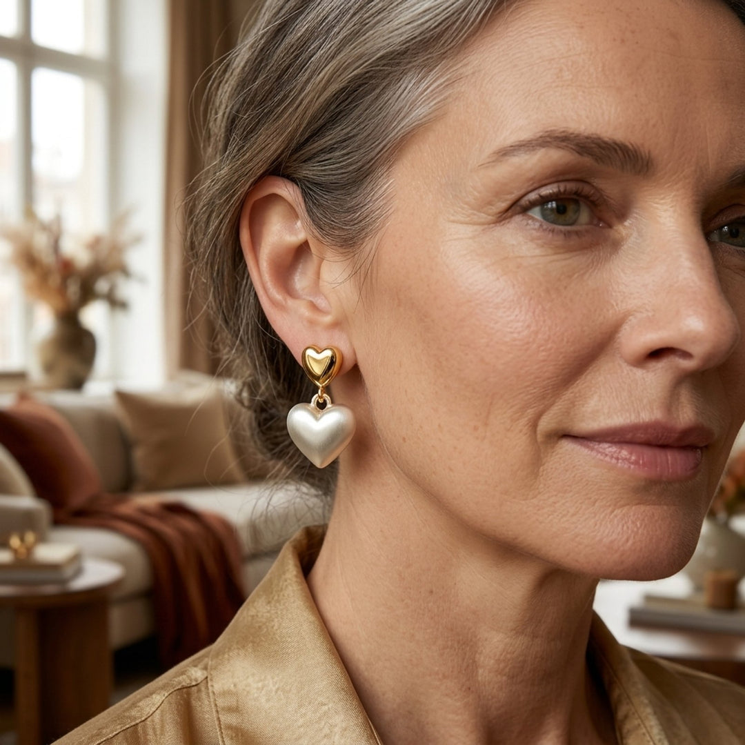 Gold-Plated Pearl Heart Drop Earrings