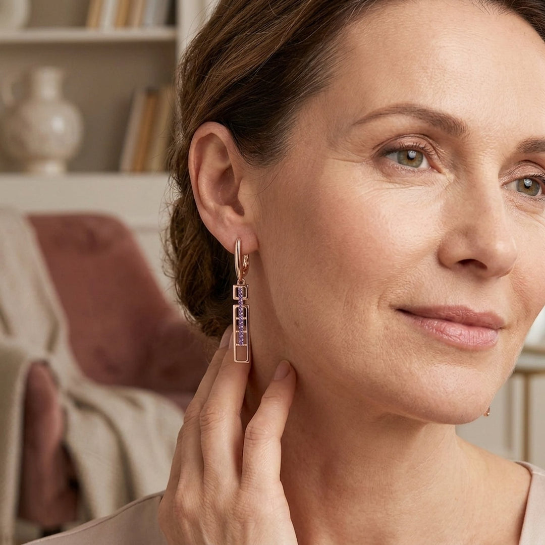 Rectangular Drop Earrings with Details