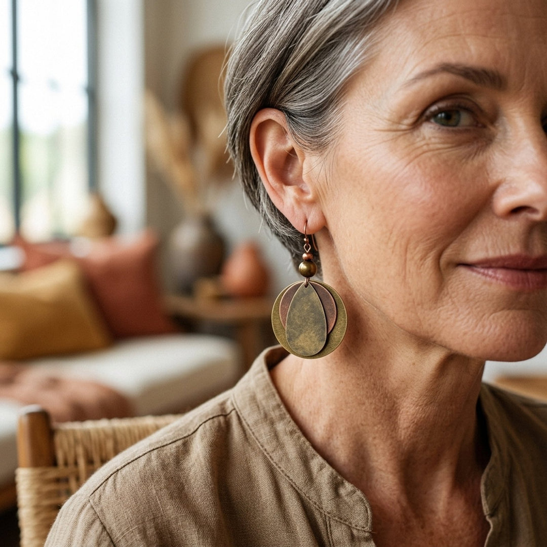 Layered Metal Disc Dangle Earrings