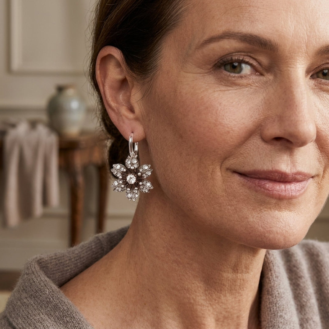 Pave Flower Drop Earrings
