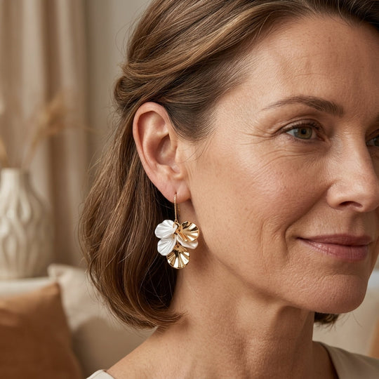Two-Tone Metal Petal Drop Earrings