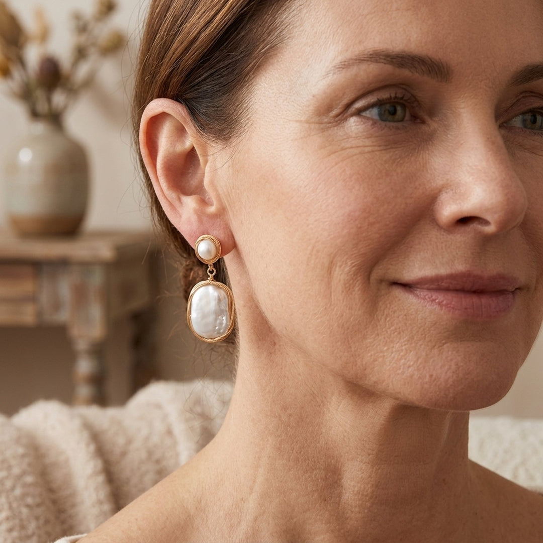 Wire-Wrapped Pearl Drop Earrings