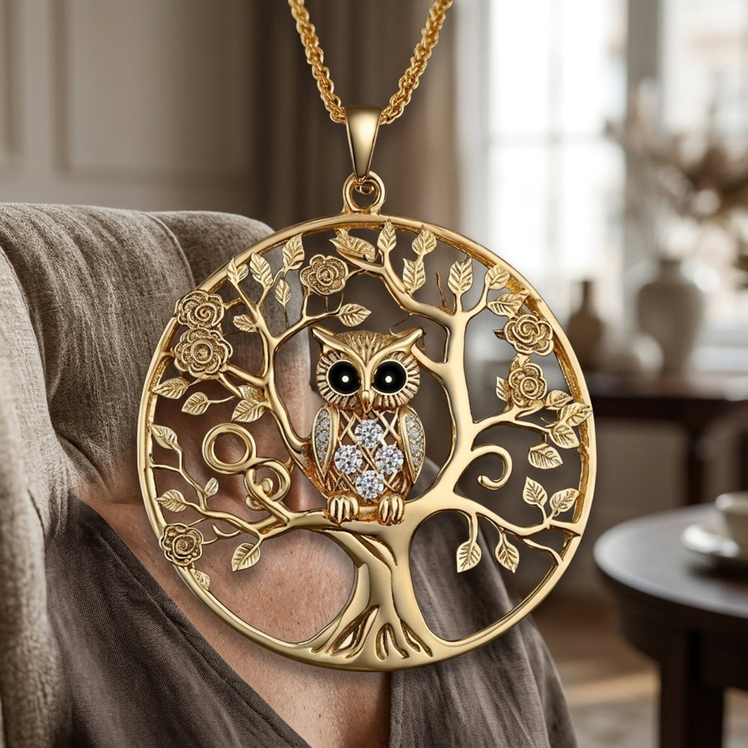 Gold-Plated Tree of Life Owl Pendant
