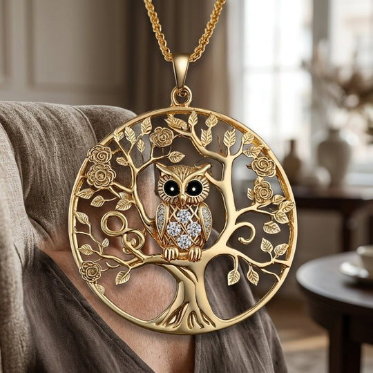 Gold-Plated Tree of Life Owl Pendant