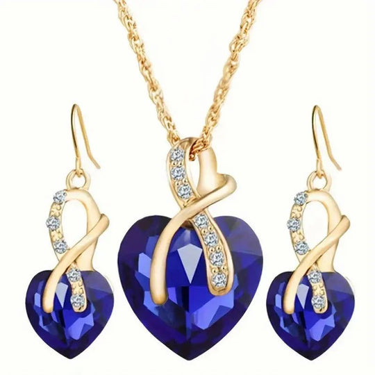 Gold-Plated Heart Pendant &amp; Drop Earring Set