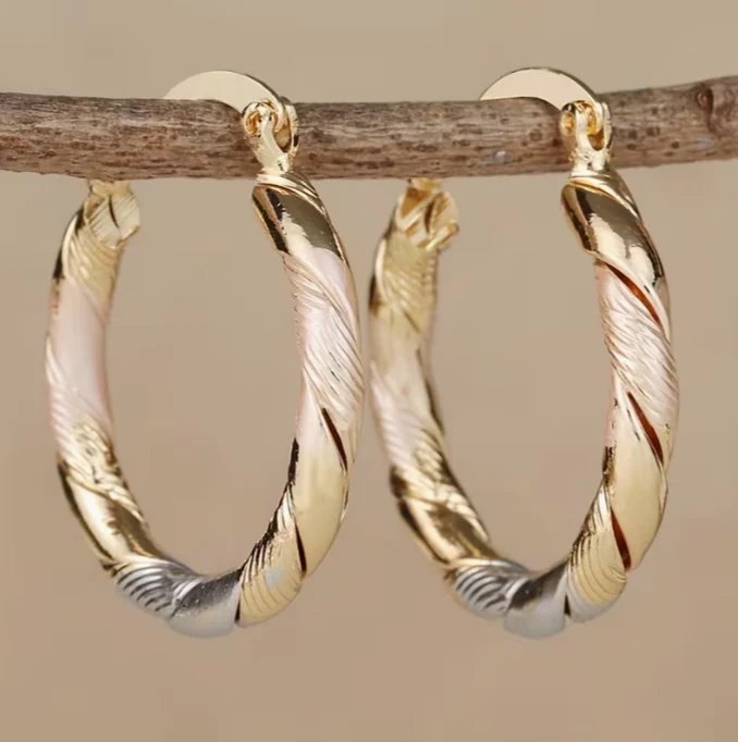 Twisted Tri-Tone Hoop Earrings