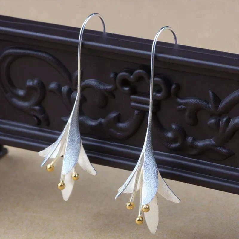 Sterling Silver Floral Drop Earrings