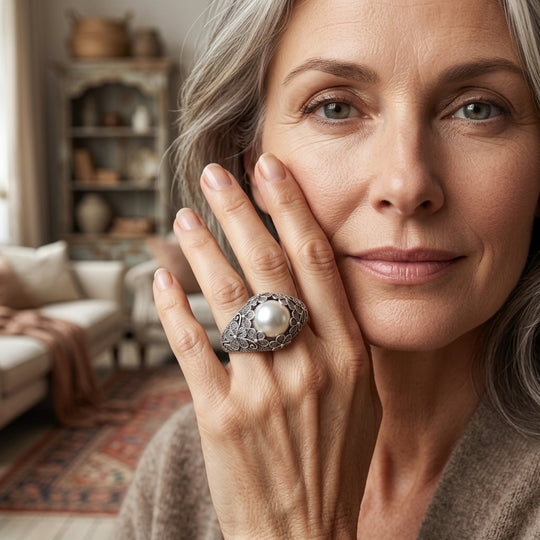 Filigree Pearl Sterling Silver Ring
