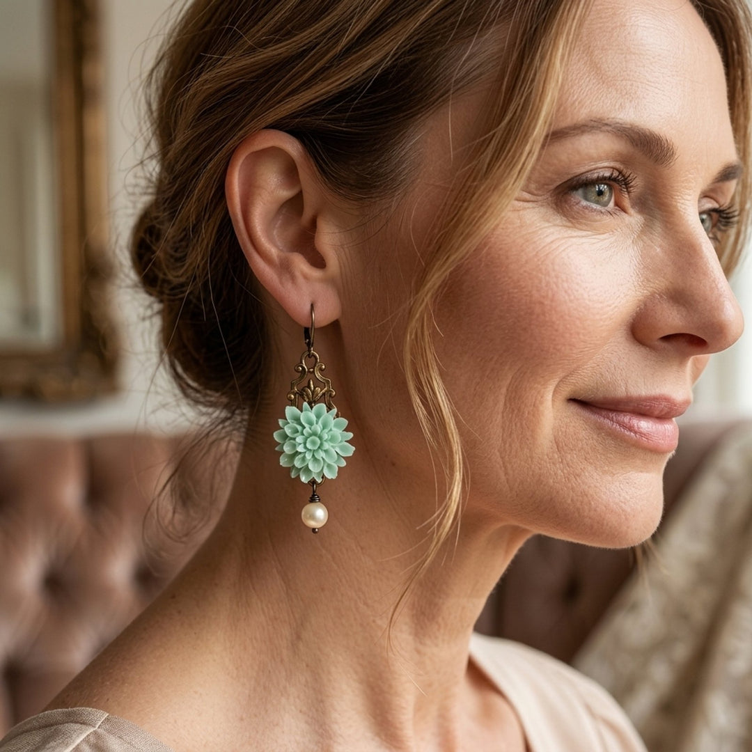 Resin Flower Pearl Drop Earrings