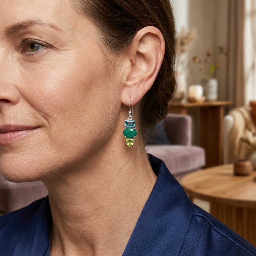 Multi-Stone Sterling Silver Drop Earrings
