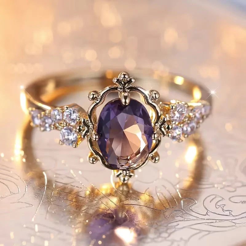 Faceted Amethyst Prong-Set Gold Ring