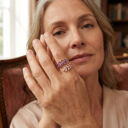 Open-Band Amethyst Leaf Ring